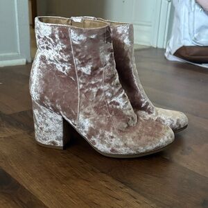 Qupid Blush Velvet Ankle Booties